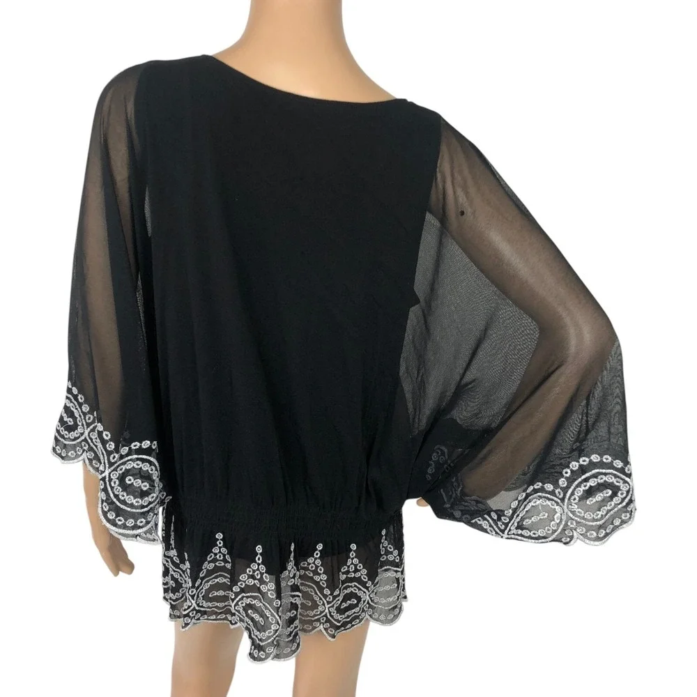 Alfani Embroidered Lace Tunic Top Size L Dolman Sleeve Ruffle Boho Western Shirt - Picture 7 of 10